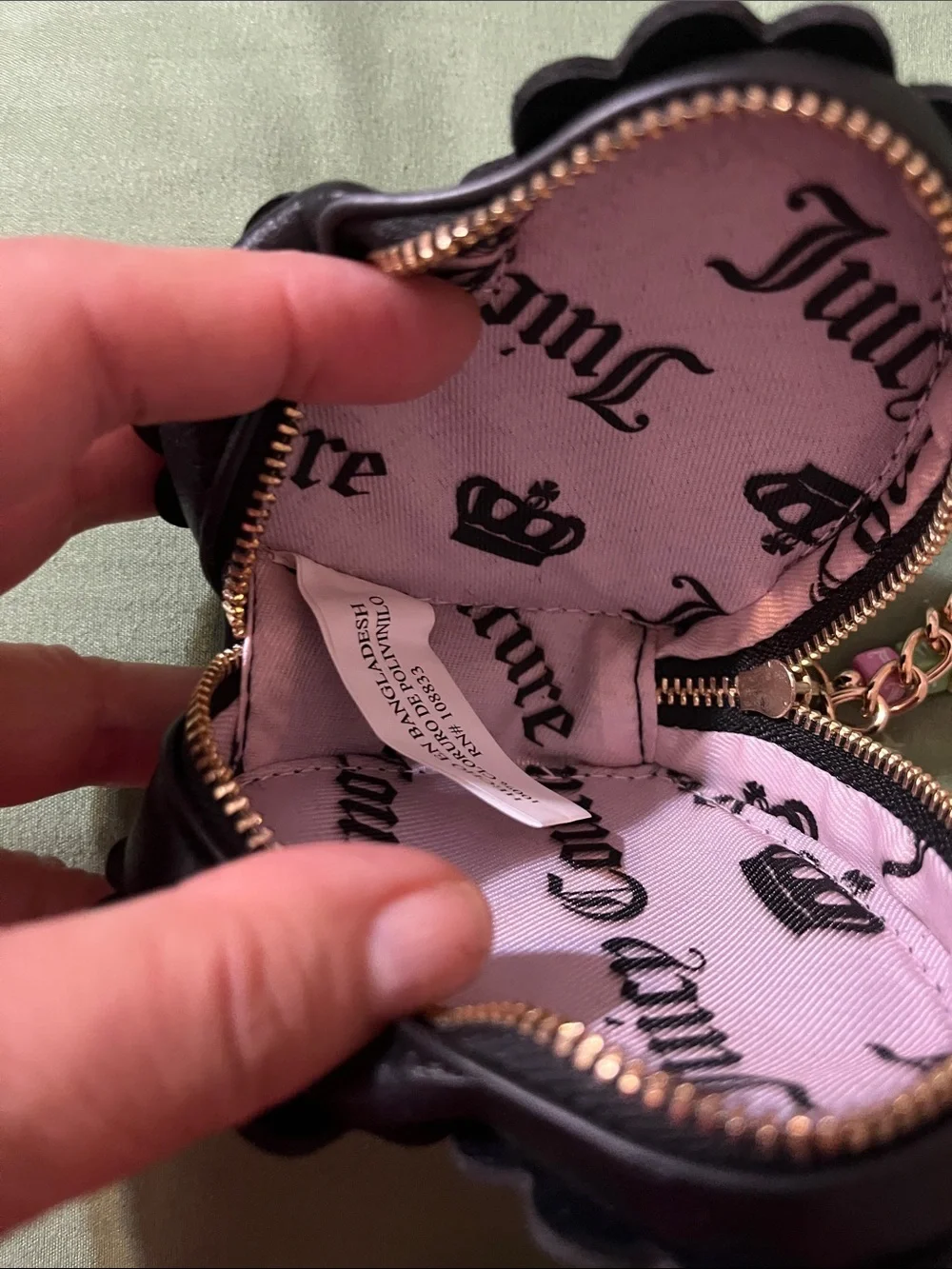Juicy Couture Black Heart Coin Pouch with Gold Crown Chain